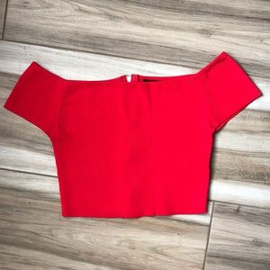 Red stretchy crop top with silver zipper